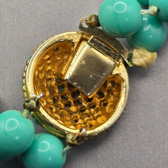 VTG Double Strand Turquoise Colored Bead Choker Necklace 15" Gold-Tone Box Clasp - Picture 5 of 15